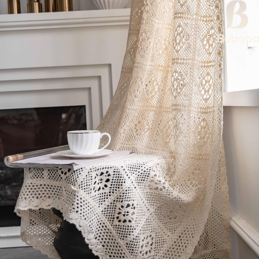 Bu Papa Curtain: Light-Permeable Hollow Crochet Patchwork Floor-to-Ceiling Bay Window Gauze, American Style