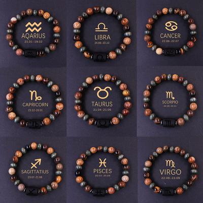 Twelve Constellations Bracelet Men and Women Couples Cross-border Tiger's Eye Stone Handmade Beaded Bracelet Taurus Capricorn Scorpio