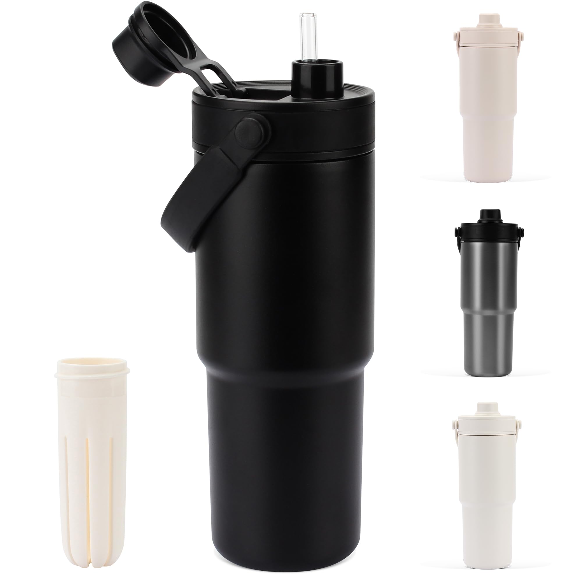 

CLICSUN 735ML Ceramic Tumbler with Large Direct Vacuum Keeps Hot or Dishwasher with Portable for and Black Straw, Lid, Capacity, Drinking, Insulated, чёрный