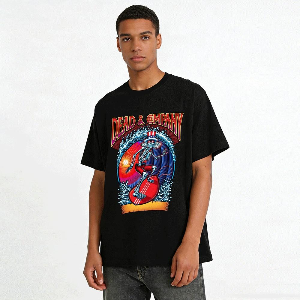 Dead & Company Surfing Skull Vintage Rock Band Graphic Tee Pure cotton T-shirt