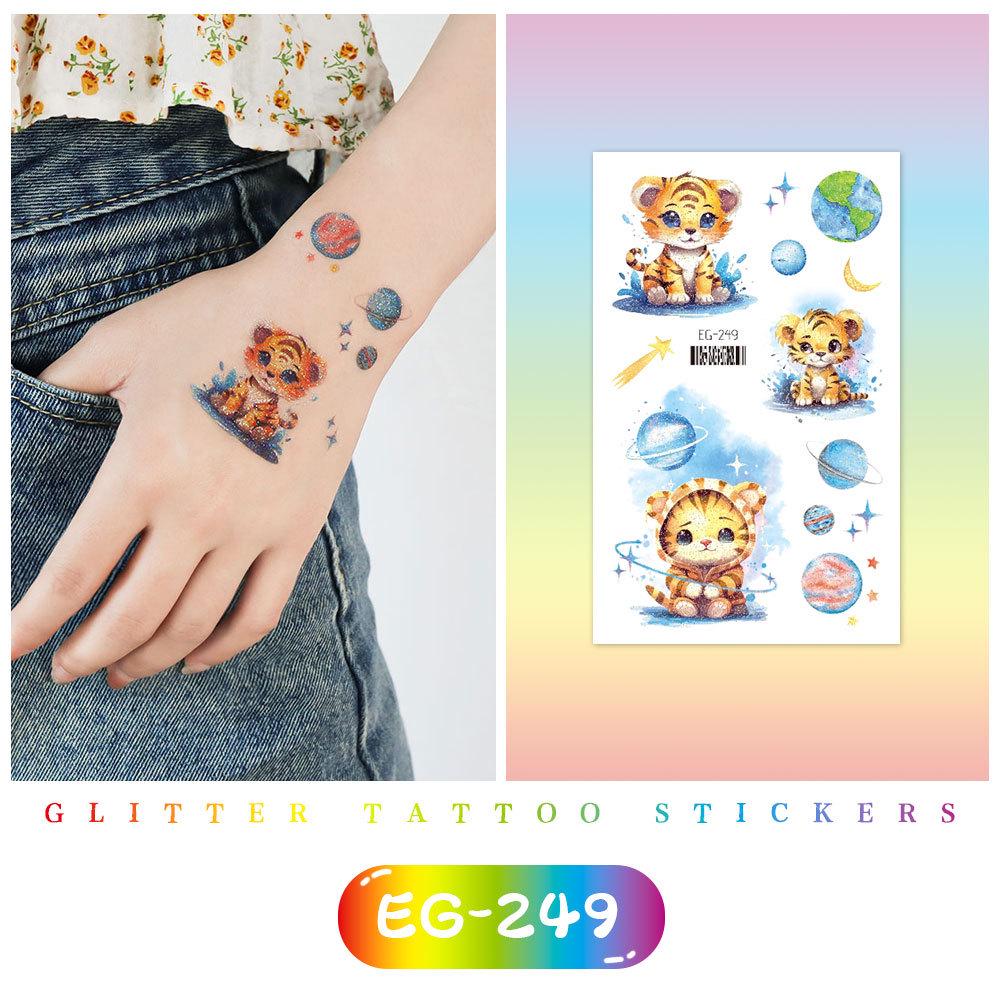 Ruikalong Glitter Dinosaur Cartoon Kids Temporary Waterproof Tattoo Stickers 75 x 120 mm