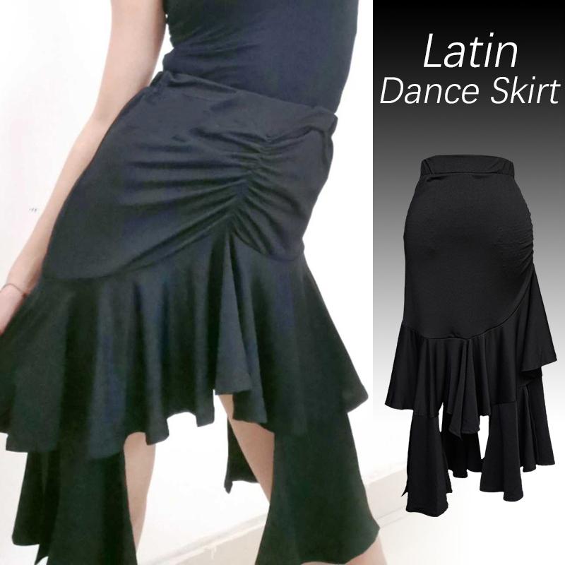 Black Latin Dance Skirt Women's Girls Salsa Rumba Ballroom Practice Dance Competition Costume Performance Latin Skirt Irregular