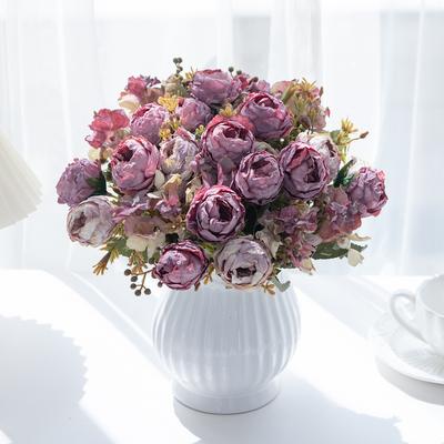 Artificial Flowers Retro Bud Peony Wedding Wreath Home Room Decor Outdoor Yard Wreath Bridal Bouquets High Quality Vase Diy Gift