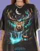 Majestic Buck Stag Elk Deer Family Forest Waterfall Crescent Moon Comfort Colors® Tshirt, Wildlife Hunter Animal Lover Celestial Aura Tees