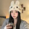 New cute rabbit ears plush hat women's winter warm and cold ear protection hat cartoon knitted hat versatile cold hat