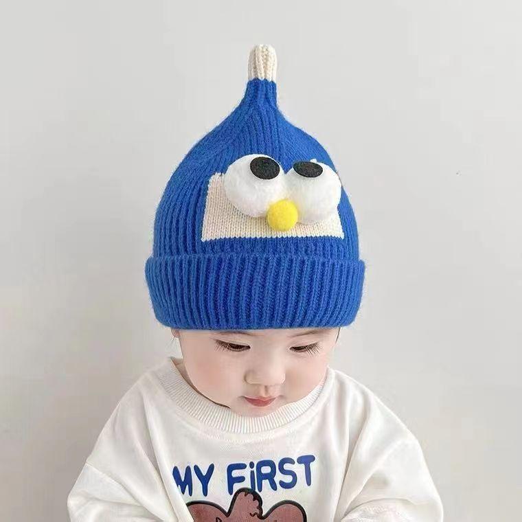 Baby wool hat autumn and winter children's warm pullover hat cute super cute big eyes men and women children knitted hat