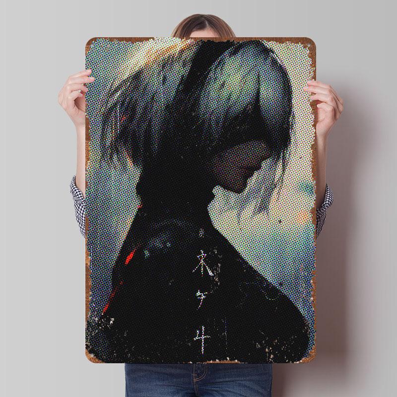 

Anime Girl in Black Tinplate Poster Customized Wall Art Vintage Retro Metal Signs for Room Decoration Gaming Bar Accessories 7.9x11.8In(20x30cm)