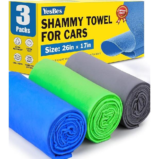 3 Pack Premium Shammy Cloth For Car Drying, 26”X17” Chamois Towel For Car, Super Absorbent Shammy Towel For Car, Reusable Soft Car Drying Towels A-3p