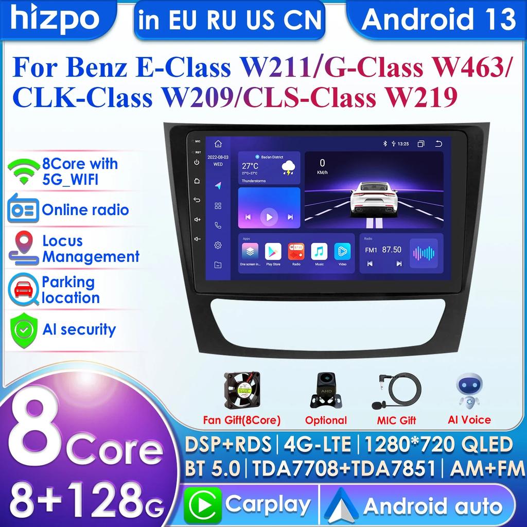 Hizpo Android 13 4G 64G Auto GPS Multimediálny Prehrávač GPS Pre 2001 2002-2010 Mercedes-Benz E-Class W211/CLS W219/CLK W209/G-Class W463 Inteligentná Obrazovka