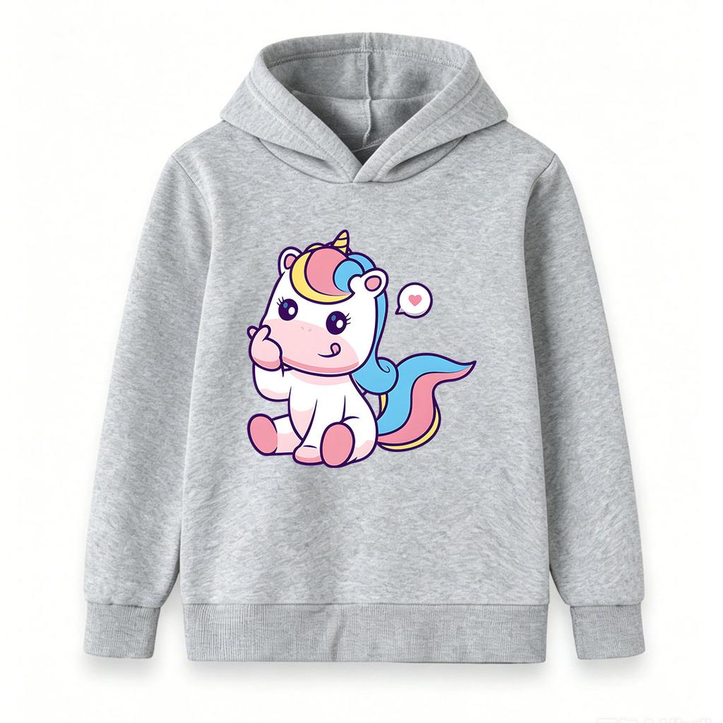 Cute Cartoon Unicorn Print Kids Hoodies, Boys Girls Casual Long Sleeve Pullover Sweatshirt, Soft Cozy Lightweight Top for Daily Wear and Birthday Gift