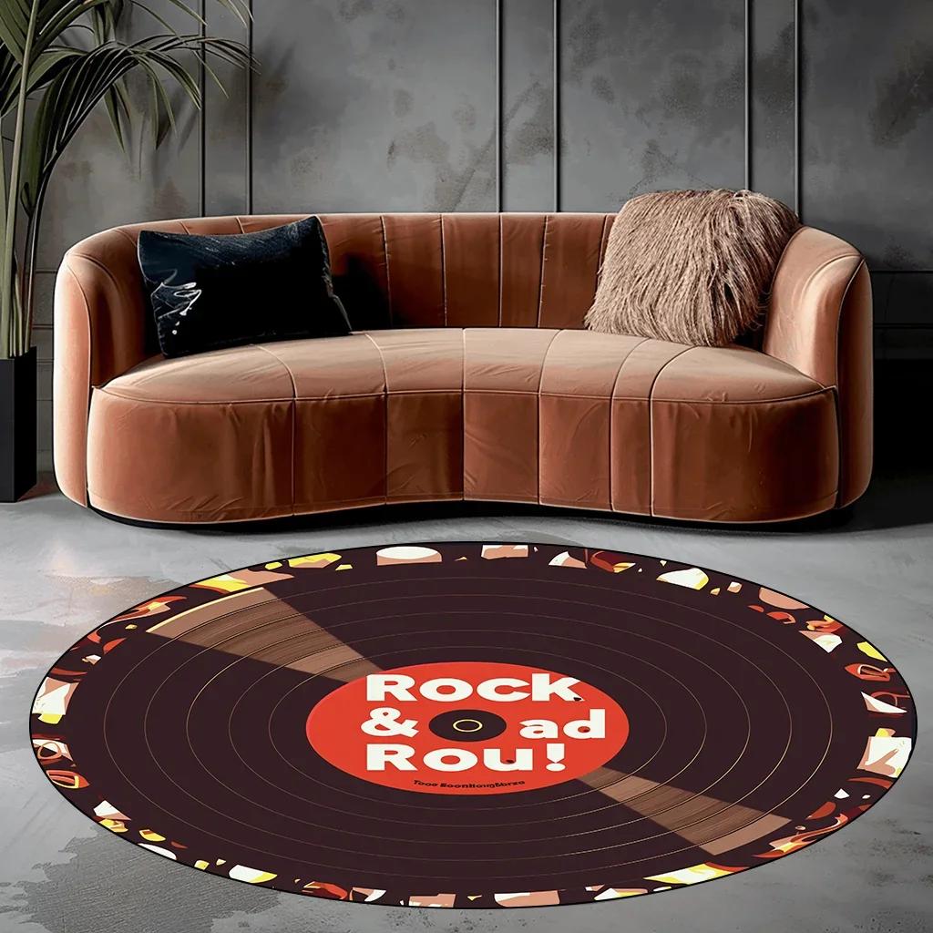 Vinyl Plaat Rond Tapijt voor Woonkamer Modern Abstract Decoratie Kleed Antislip Balkon Salontafel Matten Wasbaar Lounge Kleed 180cm 70.8 in