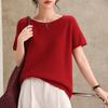 Spring And Autumn New Cashmere Wool Blended Curled Crew Neck Knitted Sweater Short Sleeve Women'S Solid Color Pullover Bottom Shirt