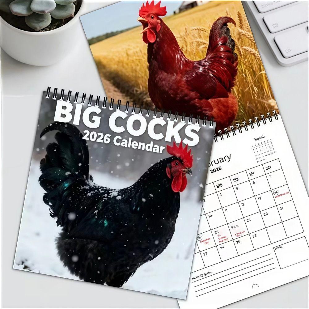 Spiral Binding 2026 Rooster Calendar Double-Sided Pages Desktop Calendar  Home Decor
