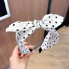 Solid Fabric Polka Dot Bow Headband for Woman Elegant Temperament Wide Headband Fashion Girl's Makeup Hairband
