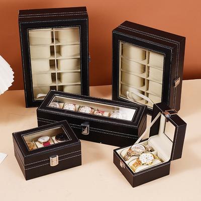 PU Leather Watch Storage Box Clear Window Soft Interior Watch Display Box Transparent Lid Multi-Drawer Watch Organizer Case