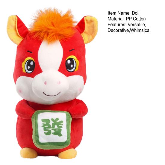 Cute Red Horse Plush Doll Horse Holding Mahjong Ornament Soft Desktop Zodiac Mascot Wealth Attracting Year of Horse Gifts