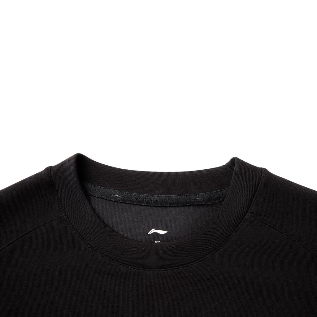 Li-Ning Comfortable Loose Fit Drop Shoulder Simple Versatile Solid Color Crew Neck Pullover Sweatshirt Women Sweatshirt Black AWDV508-5