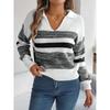 Women's Hooded Sweatshirt with Casual Collar and Contrast Striped Long-Sleeved Knitted Pullover