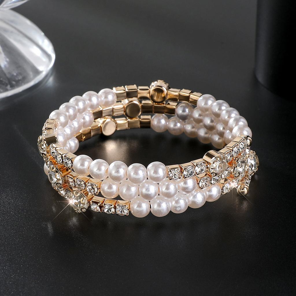 Multilayer Wrapped Pearl Jewelry Bridal Versatile Diamond Set Elastic Pearl Bracelet Bracelet