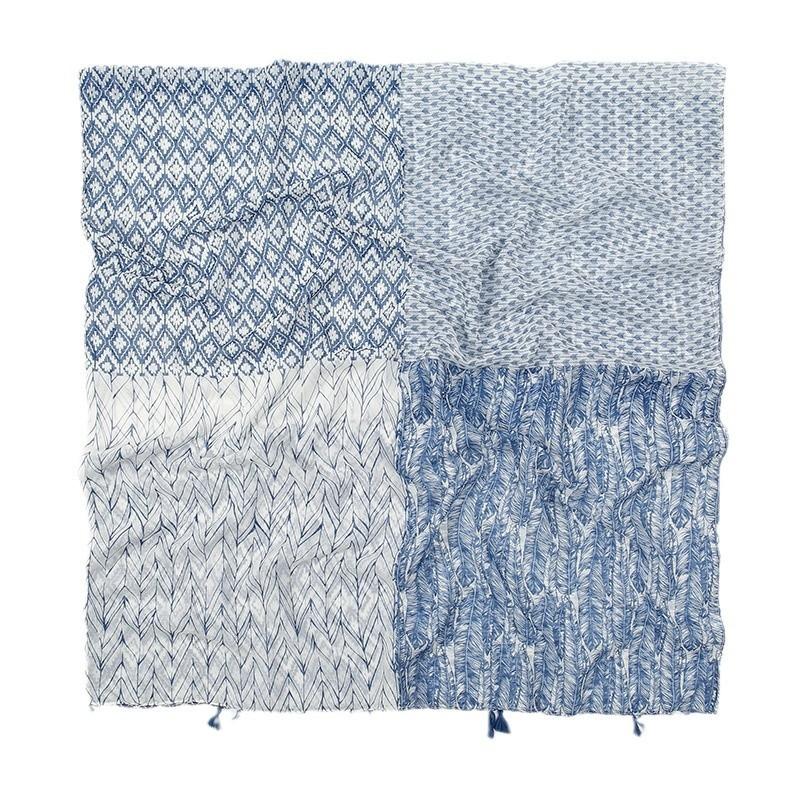 Spring and Summer New Cotton and Linen Feel Polyester Scarf Literary Geometric Rhombus Travel Beard Fringed Shawl