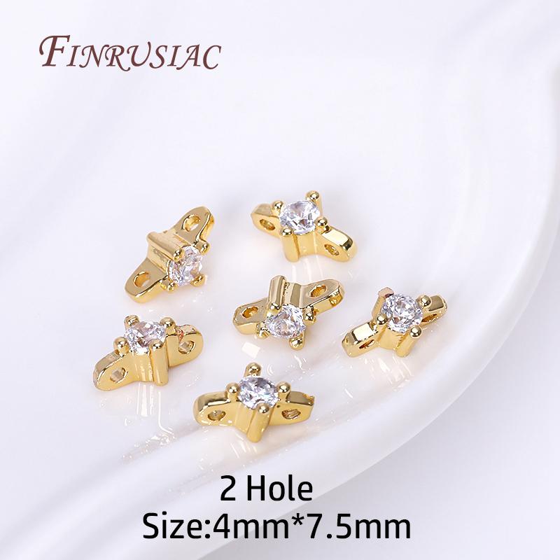 18K Gold Plated 2/3 Hole Separators For Beads,Inlaid Zircon Beads Separators,Handmade Decorative DIY Beading Jewelry Materials