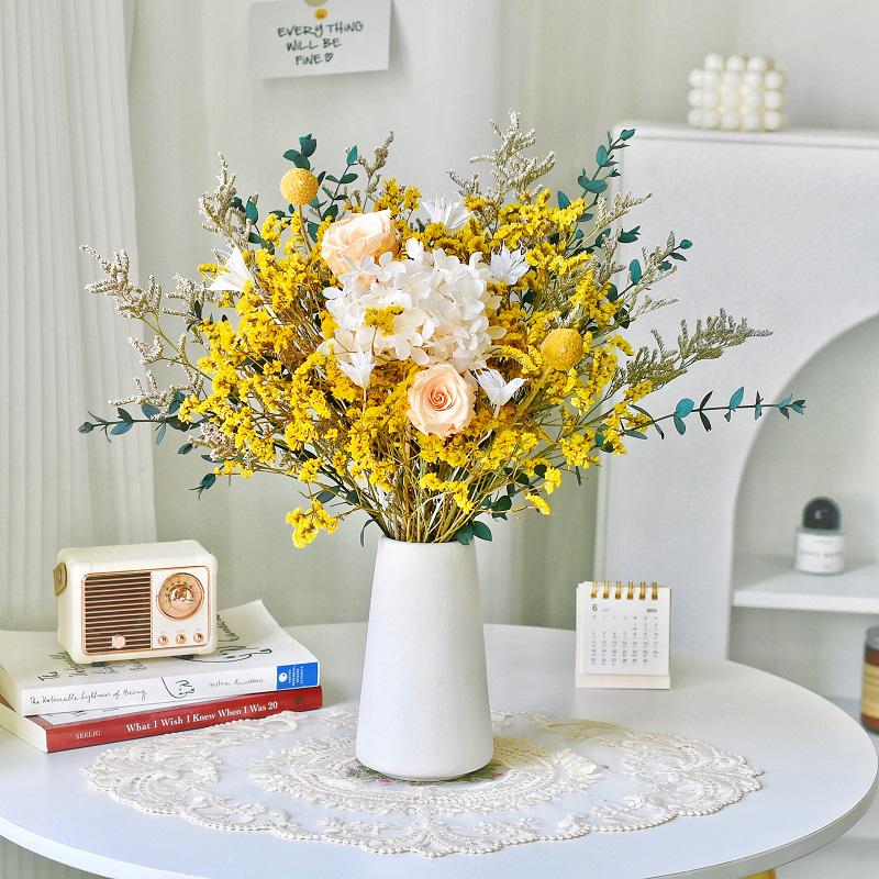 Immortal Rose Dried Bouquet: Eucalyptus, Hydrangea, Crystal Grass, and Baby's Breath for Home or Bedroom Decoration