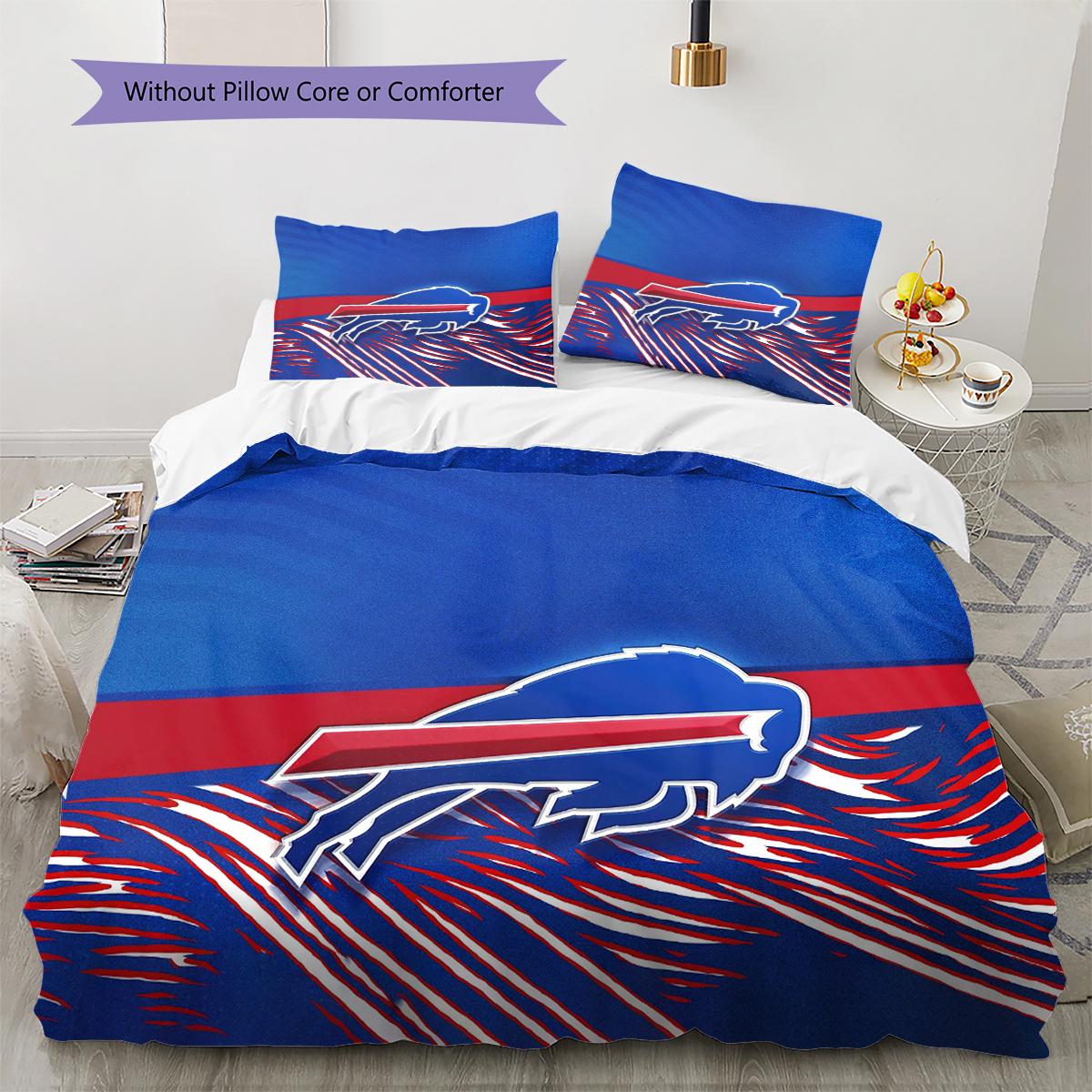 Buffalo Bills Muster Bettwäsche Steppdecke Set Bettbezug Kissenbezug Heimdekoration Geschenk (1 Bettbezug + 2 Kissenbezüge, ohne Füllung) 135x200cm