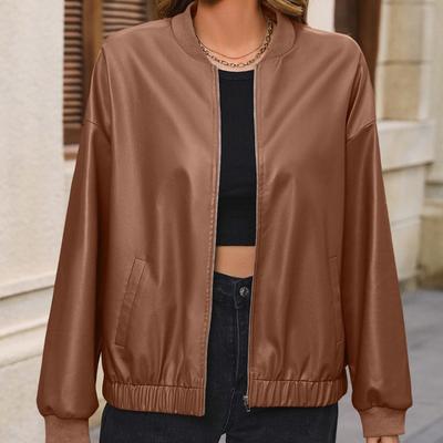 Women Plus Size Jacket Casual Faux Leather Biker Short Sleeve Leather Jacket Tops