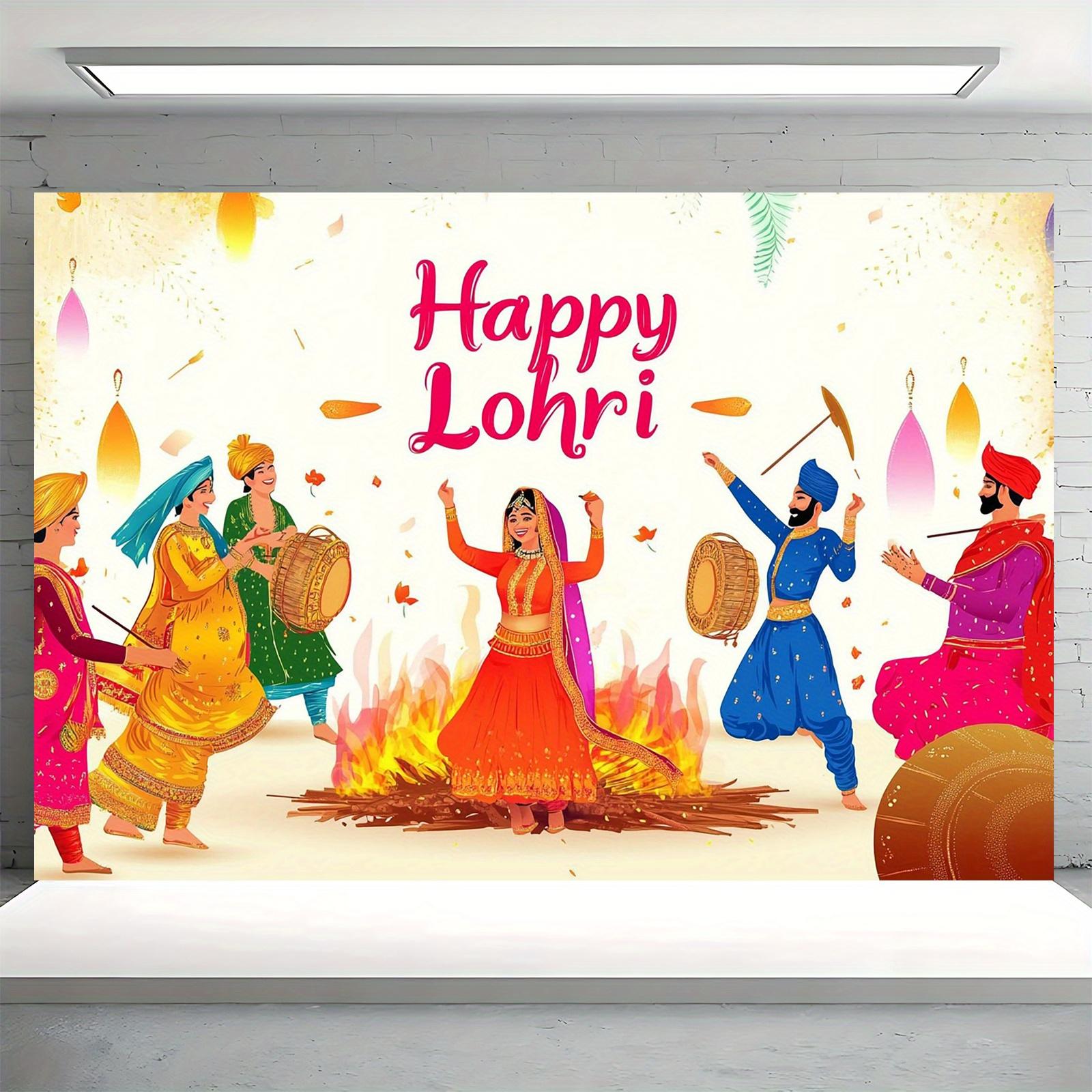 2D flat banner 1PC 1 piece Lohri festival party banner - vibrant Indian cultural themed fabric decoration 180X110