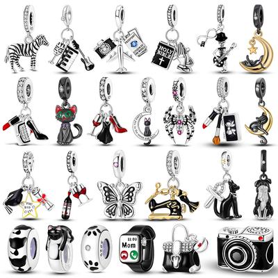 Black Series Charms Copper Cat High Heels Lipsticks Beads Fit Original Bracelet Diy Pendants Fashion Jewelry For Woman