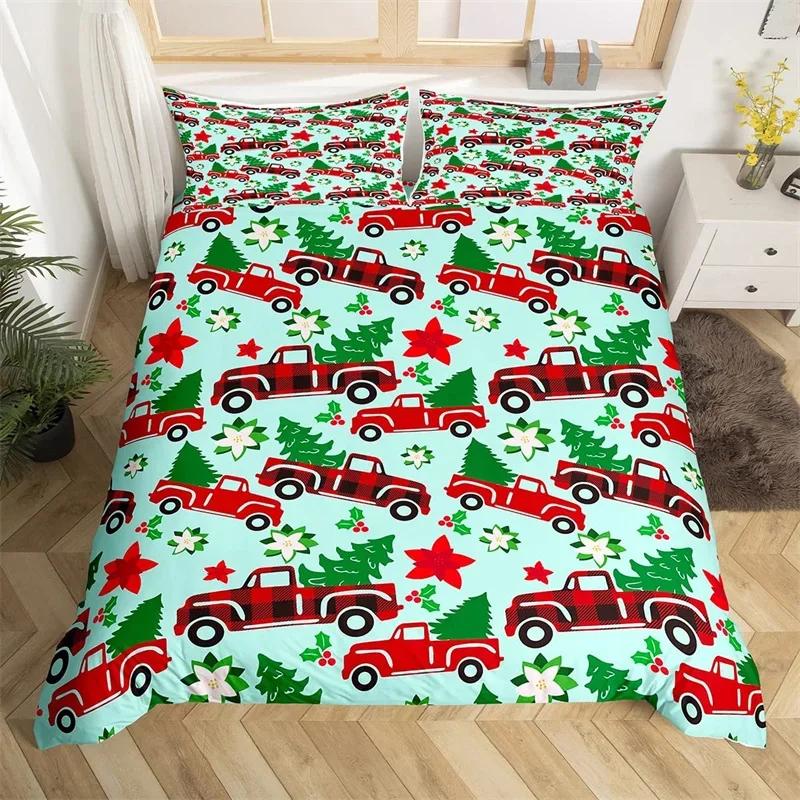 Christmas Tree Santa Claus Duvet Cover Twin King Queen Kids Christmas Bedding Set Polyester Botanical Racing Car Comforter Cover