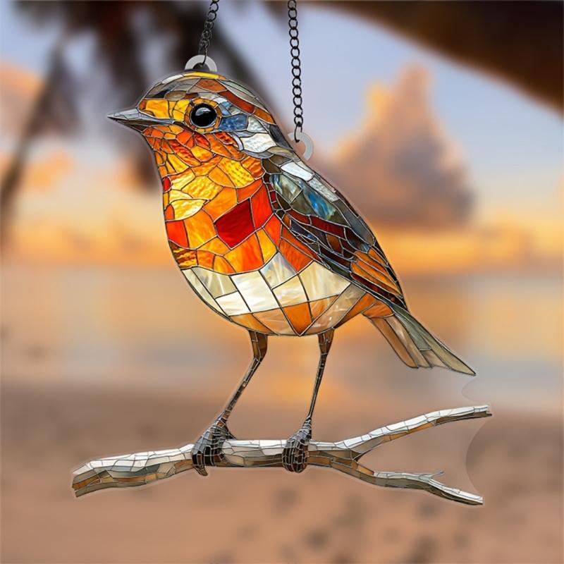 Colorfully Art Acrylic Bird Pendant Window Charm Decorative Chain Hanging Decors For Home Garden Gift For Lover