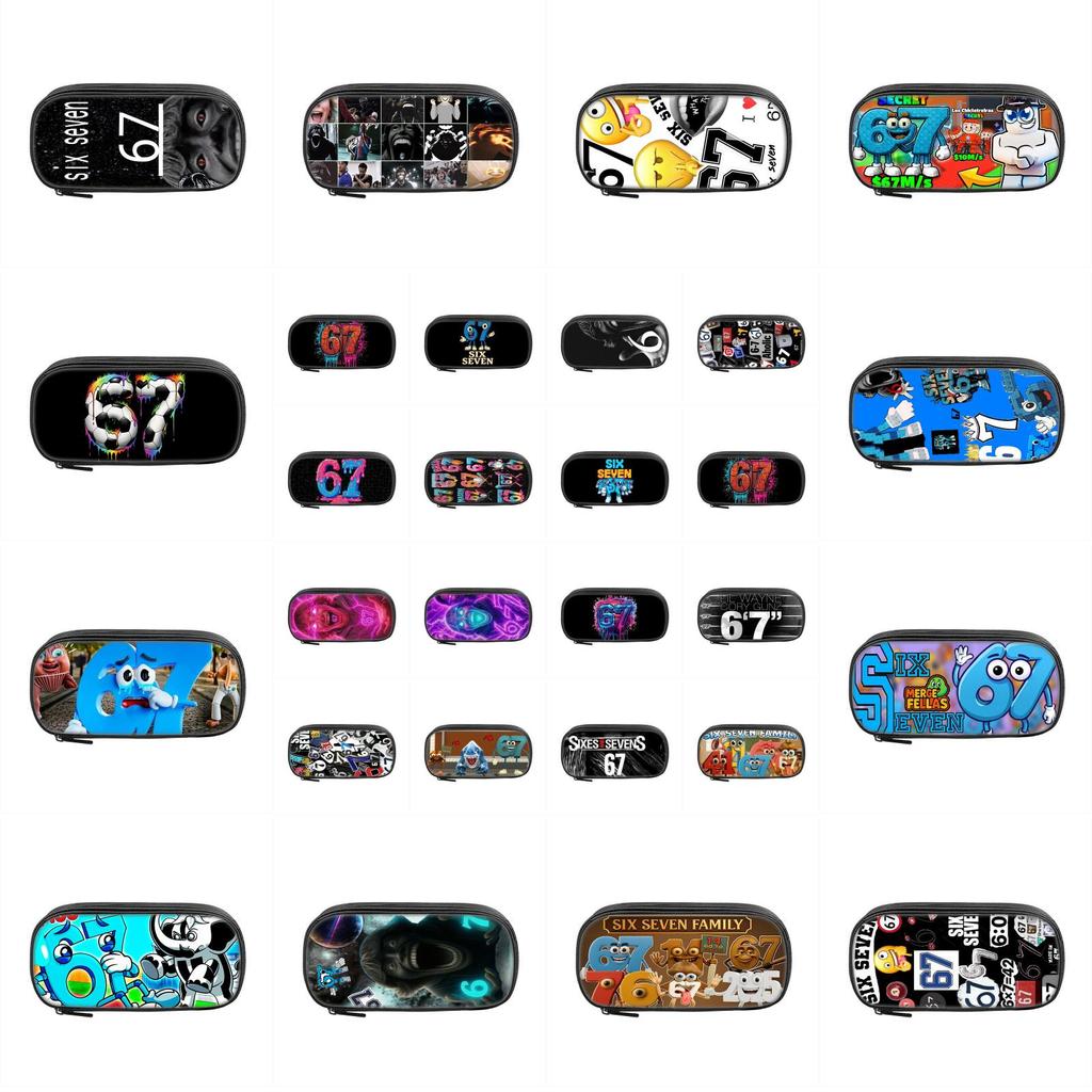 Six Seven Printed Pattern Nylon Pencil Case For Students With Compact Storage And Casual Style