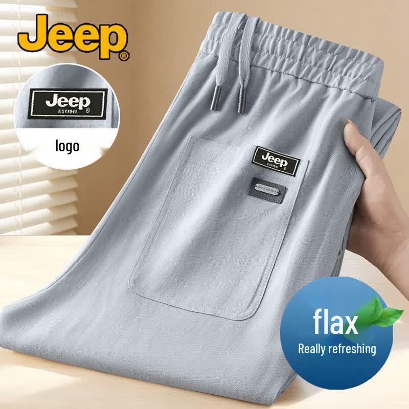 JEEP Men s Lightweight Linen Blend Straight-Leg Casual Pants M