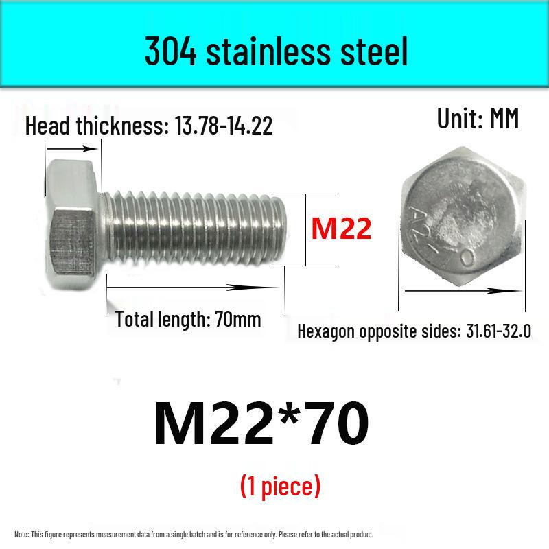 M14-30 304 Stainless Steel Fully Threaded Hex Head Screw Bolt
