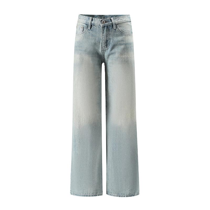 Versatile Light Blue Low-Waist Retro Distressed Denim Jeans for Women XS