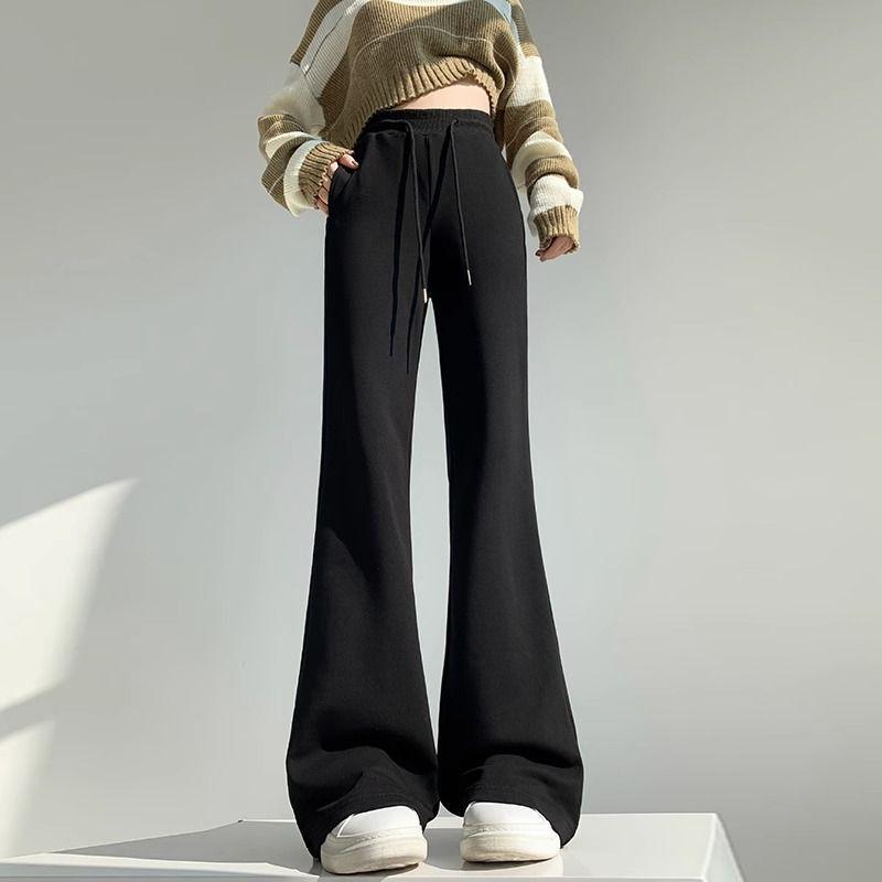 Grey micro-flared pants women's spring new high-waisted and thin casual sweatpants drape straight wide-leg sweatpants