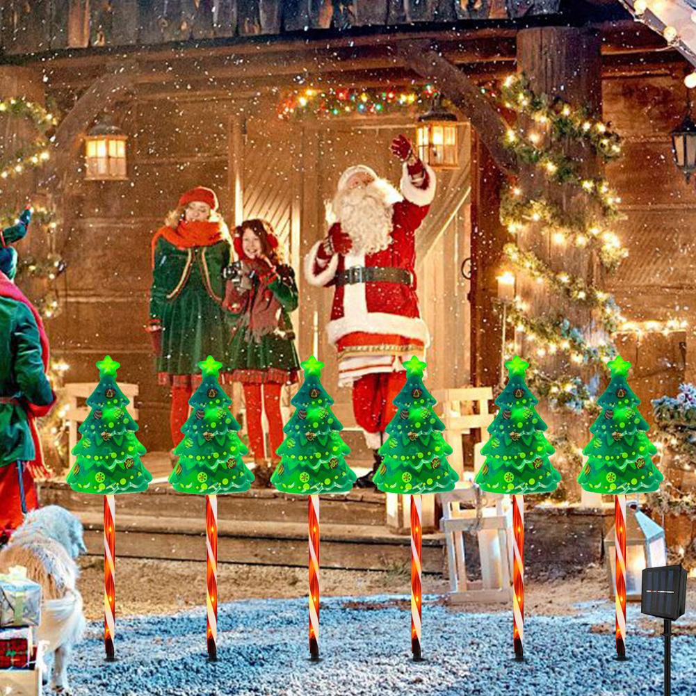 6 Pack LED Solar Xmas Tree Lights IP65 Waterproof String Lights Candy Cane Light USB Rechargeable Decorative Pathway Light