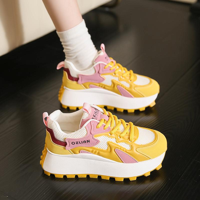 

Толстая подошва сетчатая дышащая спортивная обувь женские повседневные кроссовки на шнуровке женские удобные универсальные нескользящие вулканизированные туфли 40