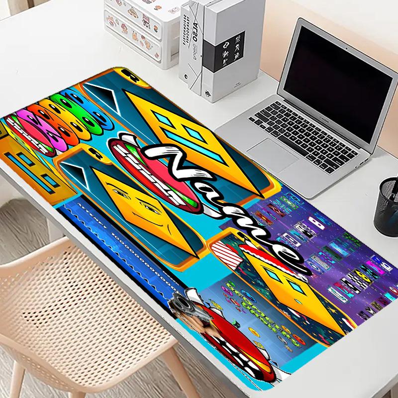 Custom Name Personalized Geometry Dash Pattern Mousepad, Laptop PC Desk Mat, Decorative Desk Mat for Home Keyboard Pad Gift