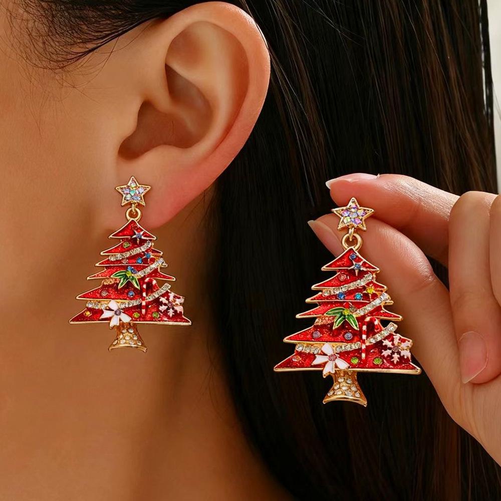 Colorful Light Luxury Christmas Tree Diamond Stud Earrings for Women
