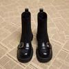 Autumn Women Knit Ankle Boots Fashion Metal Decoration Slimming Short Booties Autumn Winter  Thick Heel Shoes
