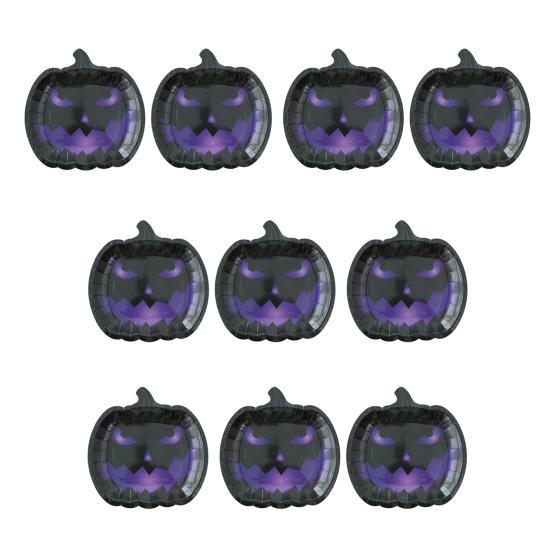 Halloween Pumpkin Paper Plates Black Orange Pumpkin Grimace Plates Disposable Serving Trays for Halloween Party Favors