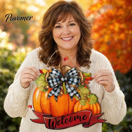 Seasonal Wooden Welcome Sign Fall Pumpkin Sign, Thanksgiving Door Hanger, Decor High-definition Printed Hanging Porch for Autumn Harvest Farmhouse