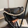 Spring New French Pleated Pearl Chain Small Square Bag Women's Fashion Simple Style High-end Single Shoulder Messenger Bag