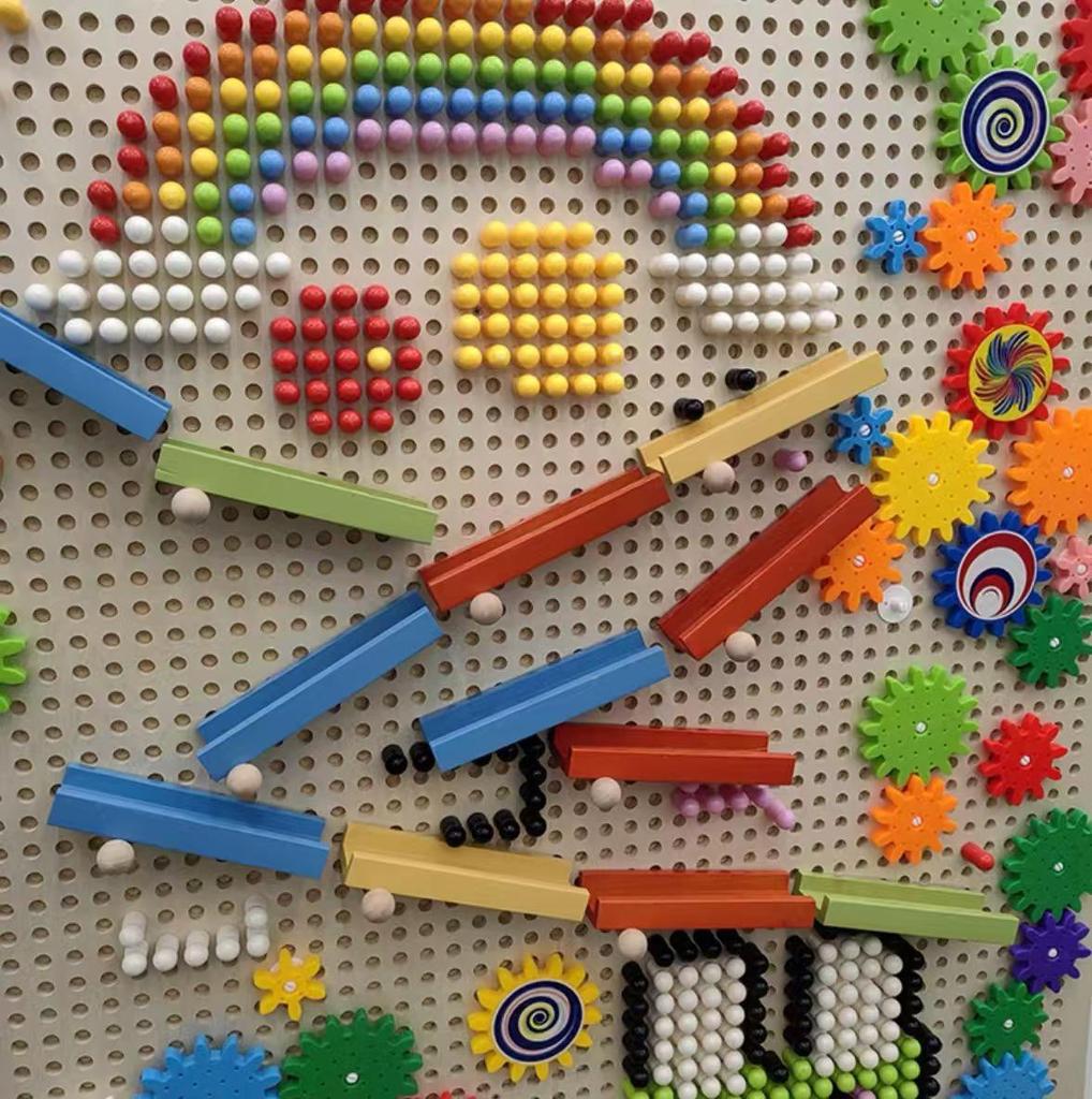 Peg Beads Wall Toy: Interactive Wooden Blocks & Wall Decoration Game for Kindergarten.