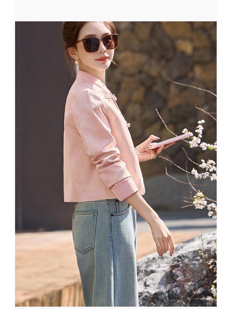 2025 Small Mandarin Collar Jacquard Jacket for Women - Spring/Autumn Fashion