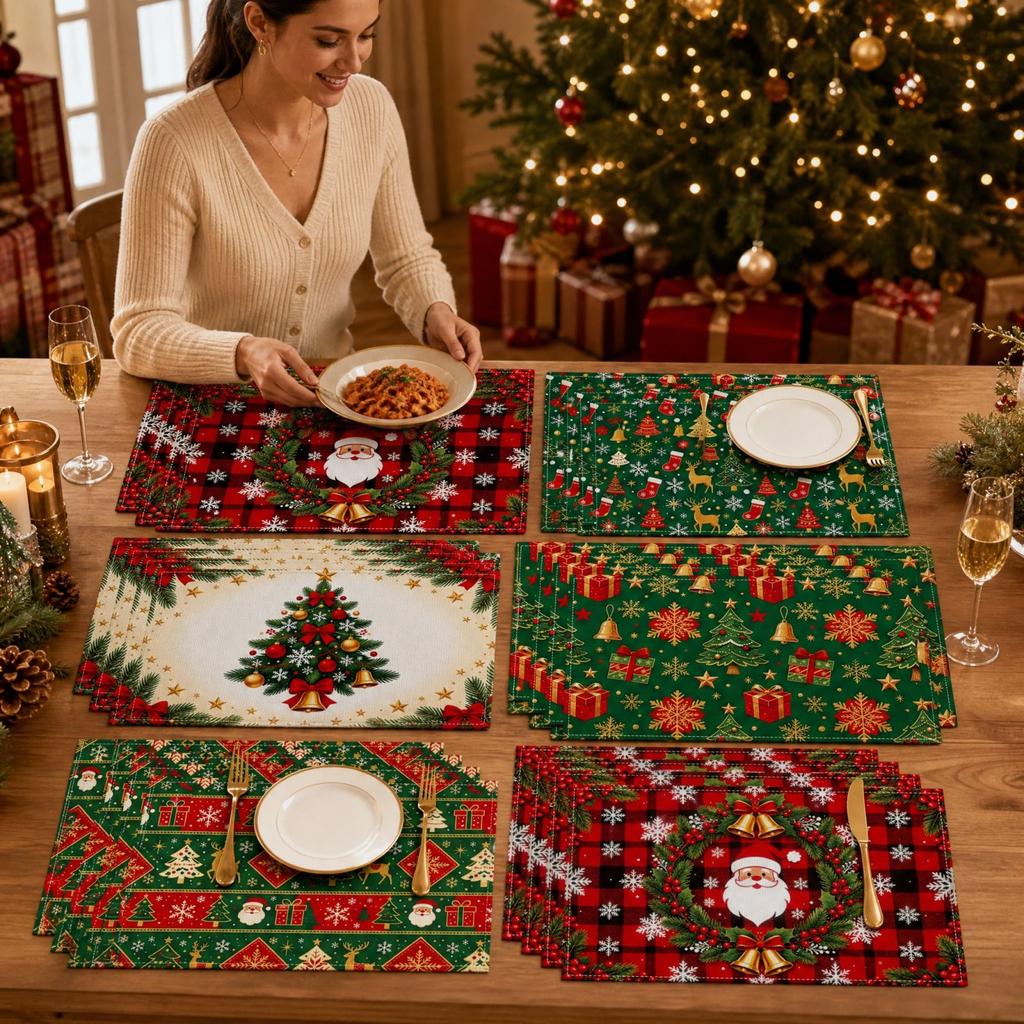 Christmas Theme Printed Placemats for Holiday Party Table Decor and Heat Table Mats