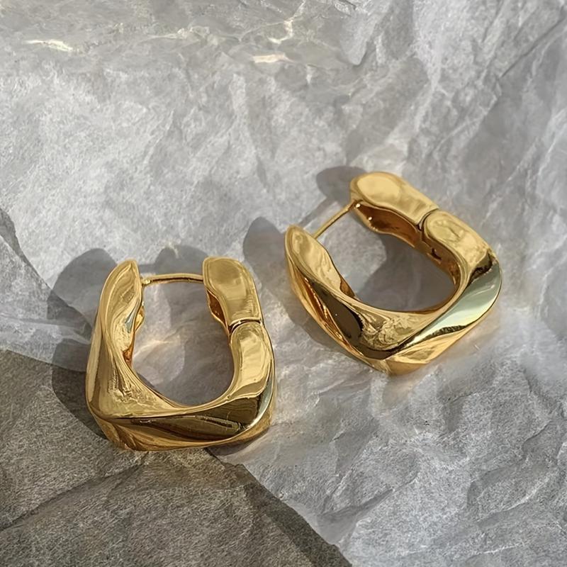Luxury Chunky Golden Stainless Steel Hoop Earrings Cubic Glossy Round Ears Clips Trendy Jewelry for Wedding Party