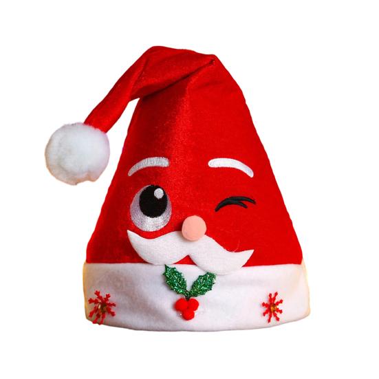 Christmas Hat Children Red Velvet Santa Hat with Cartoon Antler Pattern Decoration Festive Holiday Party Supplies